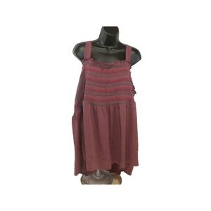 Torrid Top 6X Size 6 Dusty Red Smocked Babydoll‎ Tank Sleeveless Square Neck